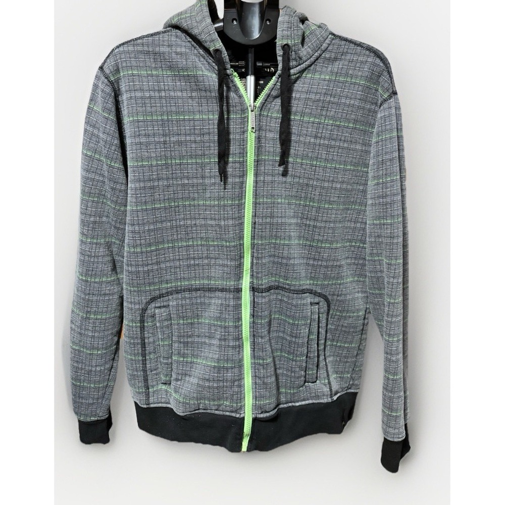 Surplus Hoodie Mens XL Sherpa Lined Full Zip‎ Gray With Green Stripes Minor Flaw